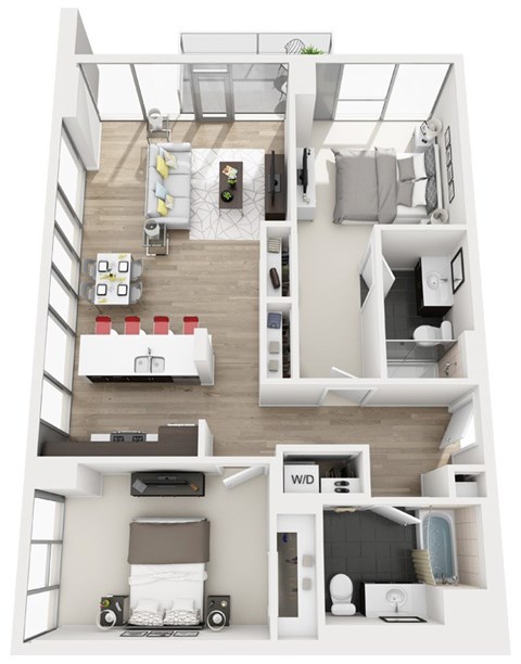 Floor plan for 2 beds, 2 baths, 1165 sqft